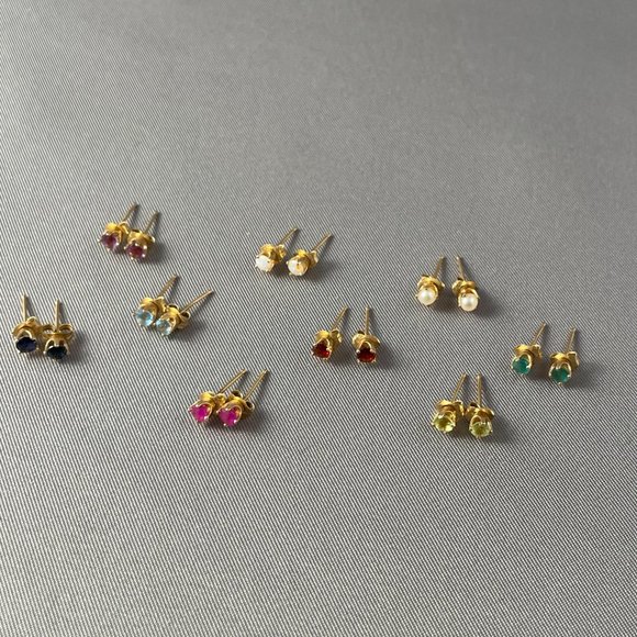 Ruby Earring - Tiny Studs Set in Gold - Picture 3 of 3